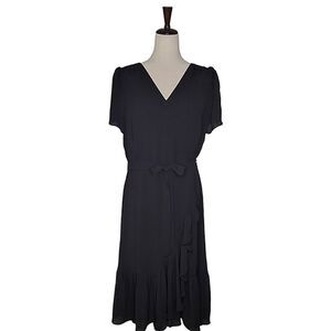 Talbots Black V-neck Cascading Wrap Lined Dress Size 12P